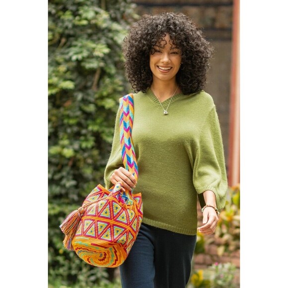 Novica Alpaca Wool Blend Hoodie Sweater Gray Pullover Women’s Large Boho Cozy - Picture 2 of 12